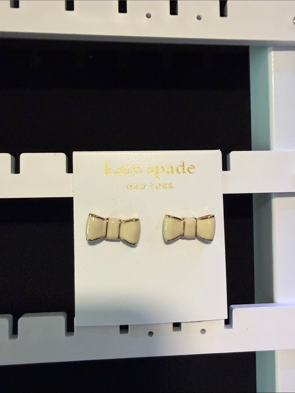 kate spade Kids Cream Bow Stud Earrings with Gold Trim